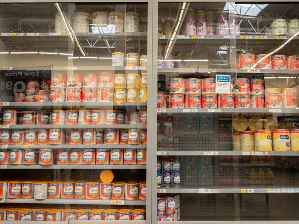 Shelves of baby formula, as seen in a Walmart Supercenter in July in Houston. While the shortages have improved, it can still be hard for parents to find the formula they need.