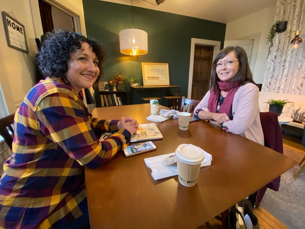 In Beaver Falls, Joline Atkins (left) and Christine Kroger say they plan to vote Democratic this fall. Both are concerned about climate change and waning access to abortion.