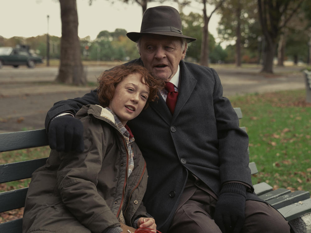 Banks Repeta plays 11-year-old Paul Graff and Anthony Hopkins is his grandfather in <em>Armageddon Time.</em>