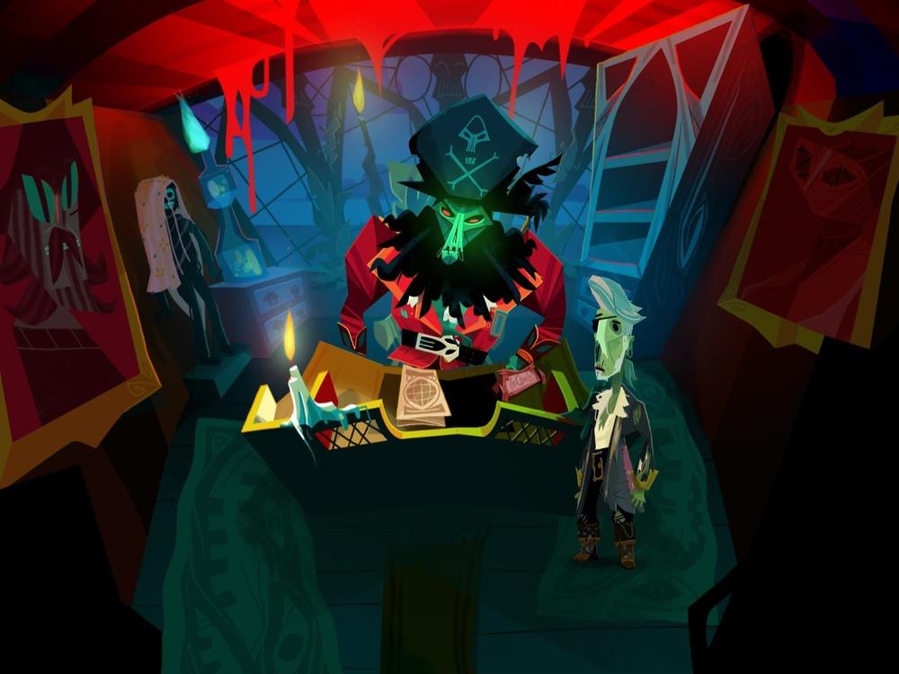 The intrepid Guybrush Threepwood (right), disguised as a zombie, beside his nemesis, LeChuck in 2022's 'Return to Monkey Island.'