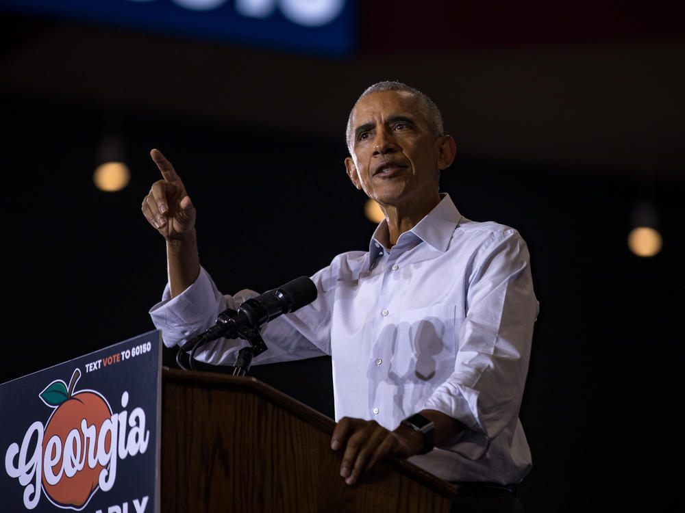 Former President Barack Obama warned that the future of American democracy is on the ballot in the 2022 midterm elections during a speech in College Park, Ga., on Friday.