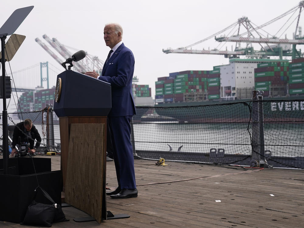 President Biden speaks about inflation at the Port of Los Angeles on June 10, 2022. He blamed 