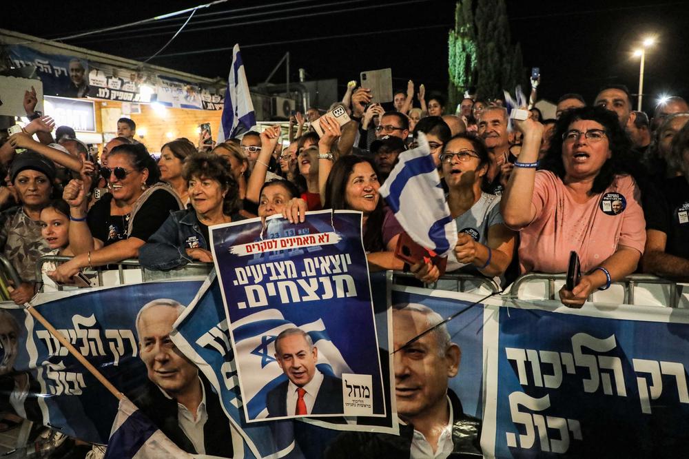 Supporters of Israel's Likud leader and former Prime Minister Benjamin Netanyahu attend a campaign rally in Tirat Carmel, Israel, last Tuesday.