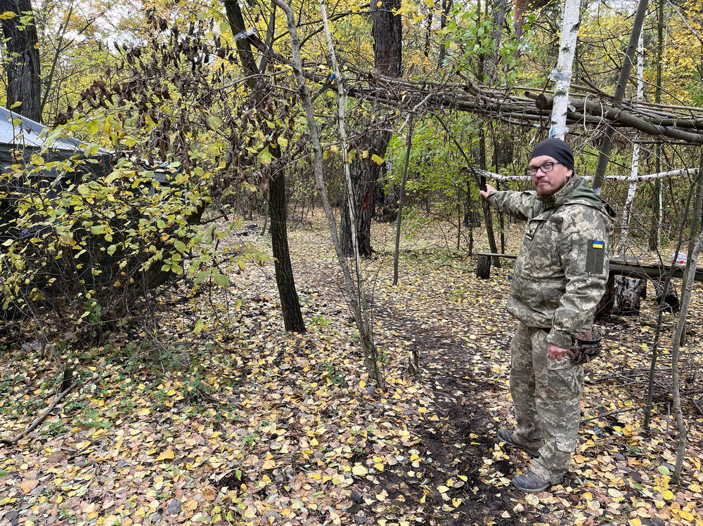 Maj. Hryhoriy Havrysh tours his bunks at a military camp outside Dnipro on Oct. 24.