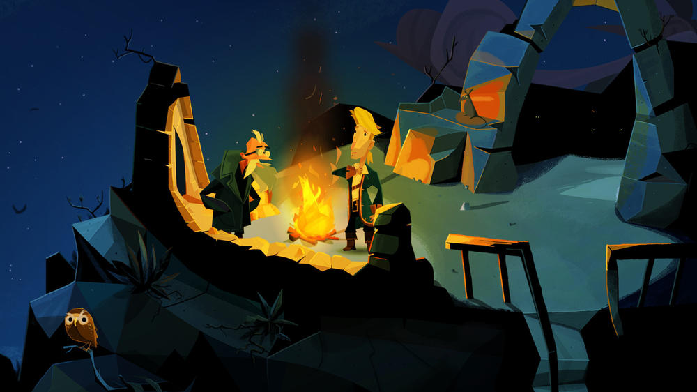 Guybrush Threepwood speaking to a familiar Lookout in 'Return to Monkey Island.'