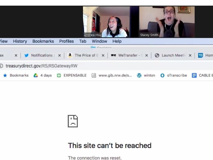Andrea Hsu and Stacey Vanek Smith react as the Treasury Direct website crashes, just as it's processing the purchase of their bond.
