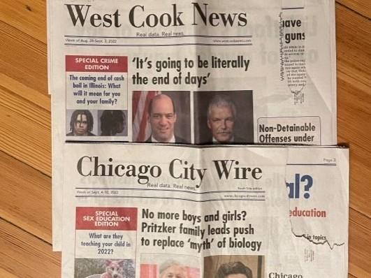 Hard copy local papers that have recently appeared in the mailboxes of Illinois residents this election season have been assailing Democratic candidates, including Gov. J.B. Pritzker, and echoing conservative talking points.