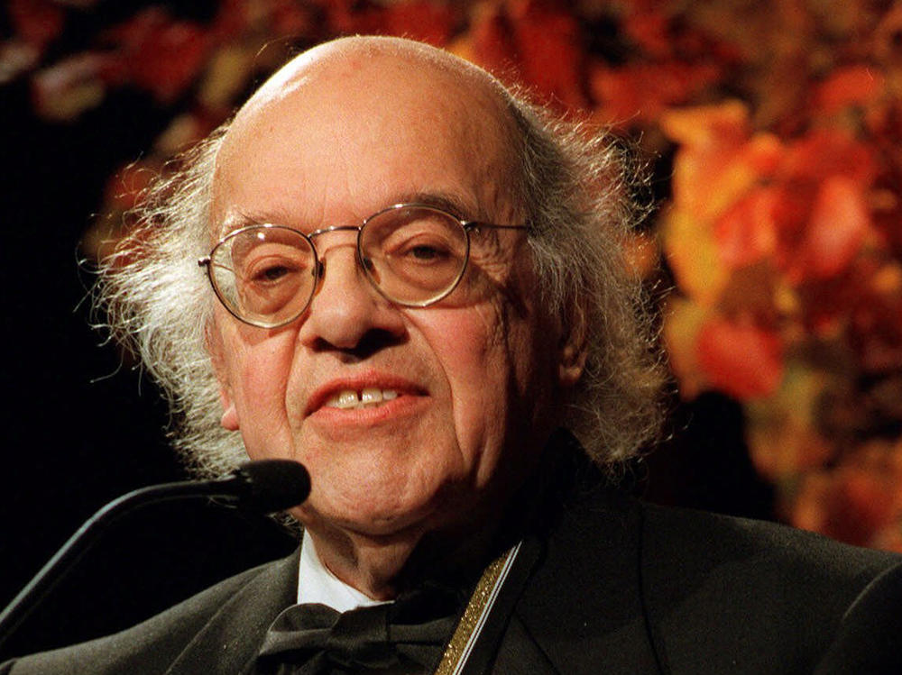 Gerald Stern speaks to the audience during the National Book Awards in New York Wednesday, Nov. 18, 1998. Stern, one of the country's most loved and respected poets who wrote with spirited melancholy and earthly humor about his childhood, Judaism, mortality and the wonders of the contemplative life, has died.