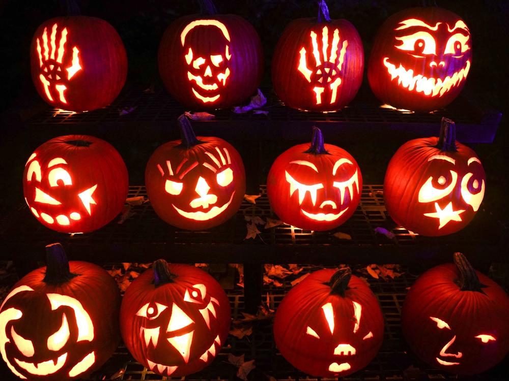 Hand-carved pumpkins are displayed at Van Cortlandt Manor on Oct. 8, 2022, in Croton-on-Hudson, N.Y.