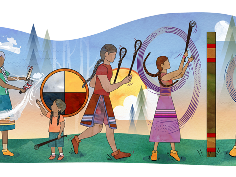 The illustration by Marlena Myles is featured as the Google doodle to celebrate Indigenous North American stickball.