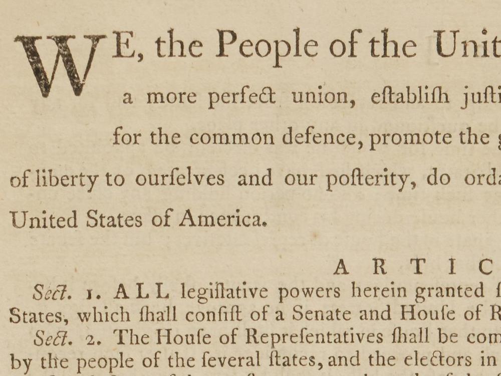 An image shows the first page of the first printing of the final text of the U.S. Constitution<strong>. </strong>The rare document will go up for auction in December, Sotheby's announced on Tuesday.