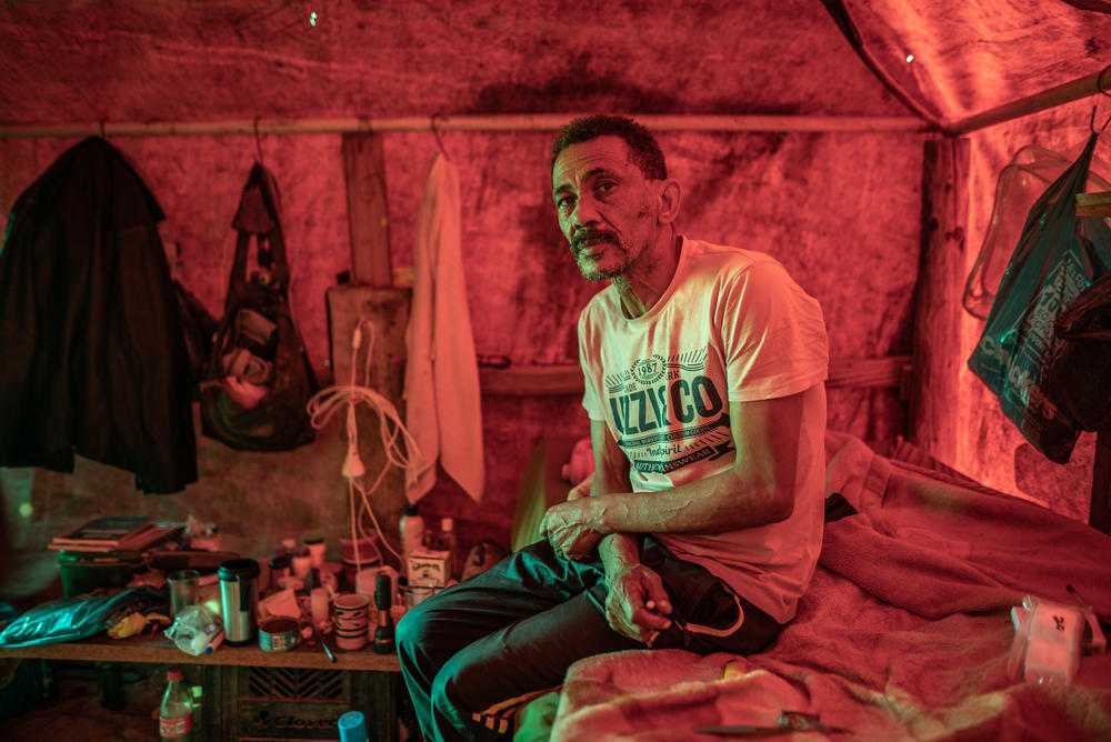 Andrew Cloete, a diamond miner and activist for mining rights, photographed in his shack in a squatter camp at the Nuttabooi mine in Namaqualand, South Africa. The government considers the activity at Nuttabooi illegal because the miners do not possess permits.