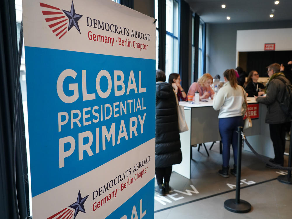 U.S. expats cast ballots in the 2020 Democratic primary at a polling station hosted by Democrats Abroad in Berlin, Germany.