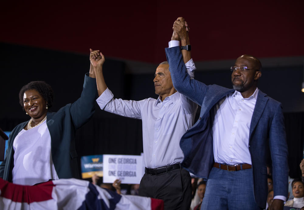 In the final stretch to Election Day, Georgia Democrats called in high-profile surrogates. Former President Barack Obama stumped for Abrams and U.S. Sen. Raphael Warnock in College Park, Ga. on Oct. 28. 