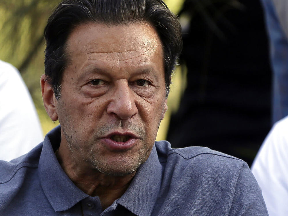 Former Pakistani Prime Minister Imran Khan speaks April 23 during a news conference in Islamabad.