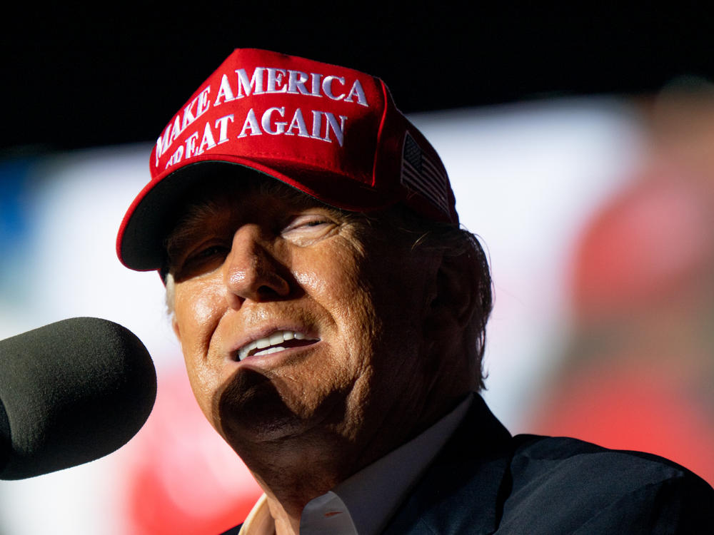 Former President Donald Trump is pictured at a rally on Oct. 22 in Robstown, Texas. Trump was subpoenaed by the House select committee investigating the Jan. 6 Capitol riot in October, ordering him to turnover documents and testify before the panel.