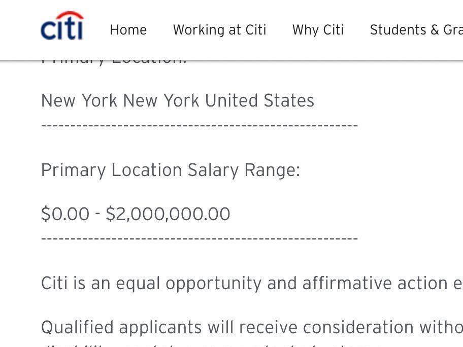 This job posting from Citi with a $2 million salary range caught attention on social media.