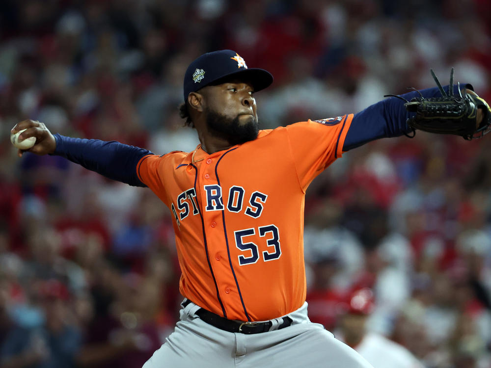 Cristian Javier of the Houston Astros delivers a pitch against the Philadelphia Phillies during the first inning in game four of the 2022 World Series at Citizens Bank Park on Nov. 2, 2022 in Philadelphia, Pennsylvania.