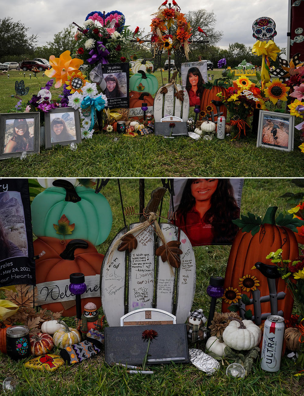 Eva Mireles' grave is seen decorated on Day of the Dead at Hillcrest Memorial Cemetery.