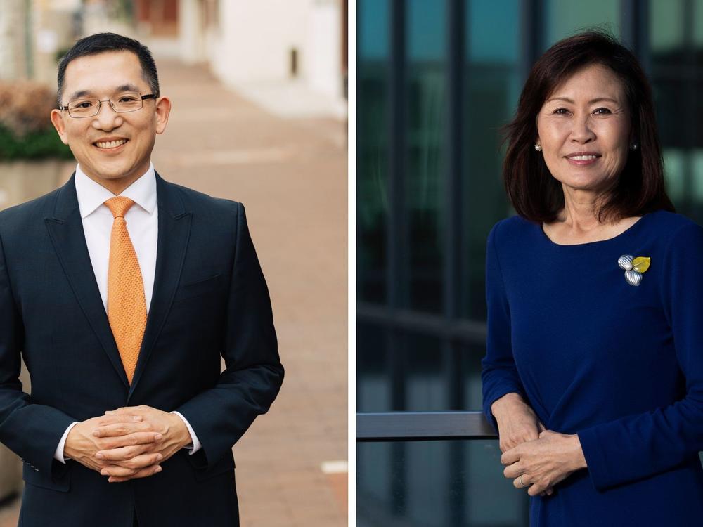 From left: Democrat Jay Chen and Republican Rep. Michelle Steel are battling for California's 45th Congressional District, home to the largest Vietnamese community in the nation.