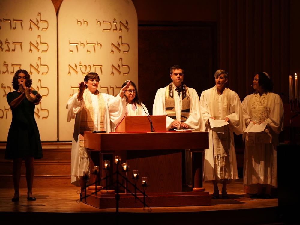 Fischel is an associate rabbi at Washington Hebrew Congregation, pictured during services in September.