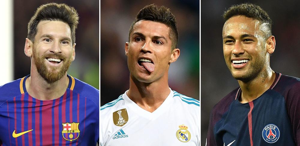 A combination of images shows (left to right) Argentina's Lionel Messi, Portugal's Cristiano Ronaldo and Brazil's Neymar in 2017, as they vied for the Best FIFA Men's Player Award. The three hope to help their national teams win at this year's World Cup.