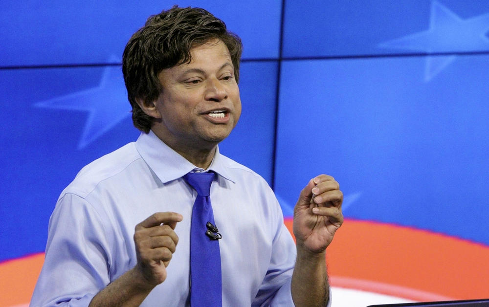In this 2018 file photo, state Rep. Shri Thanedar gestures during a debate in Grand Rapids, Mich. Thanedar won Michigan's 13th Congressional Democratic primary on Aug. 2, topping a field of nine candidates in a district that covers most of Detroit and potentially leaving the city next term without Black representation in Congress for the first time since the early 1950s.