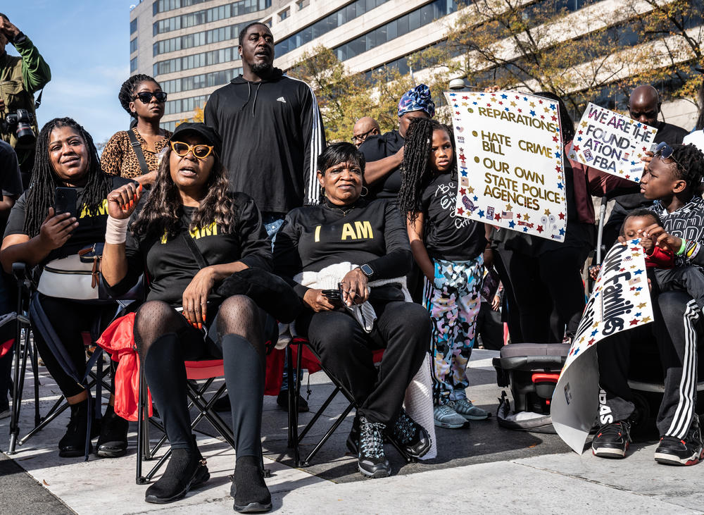 (Left to right) I am T Shirts Brandi Wilcox, Elizabeth Gainous and Marva Dix traveled from Ohio to attend the Rally 4 Reparations.