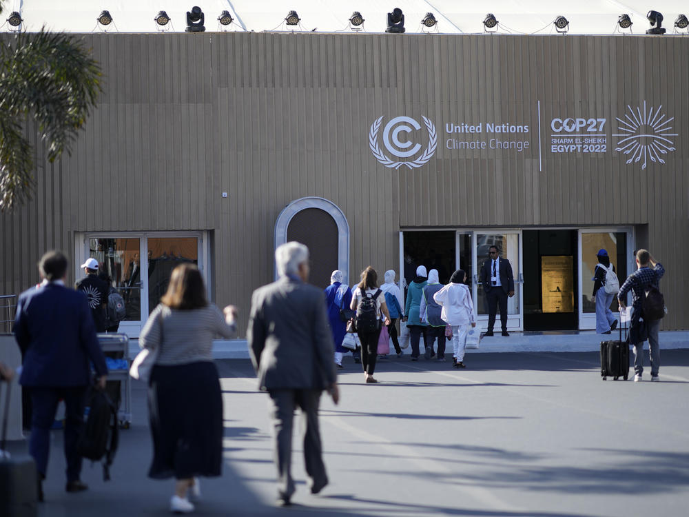 Attendees of the COP27 U.N. Climate Summit arrive, Sunday, Nov. 6, 2022, in Sharm el-Sheikh, Egypt.