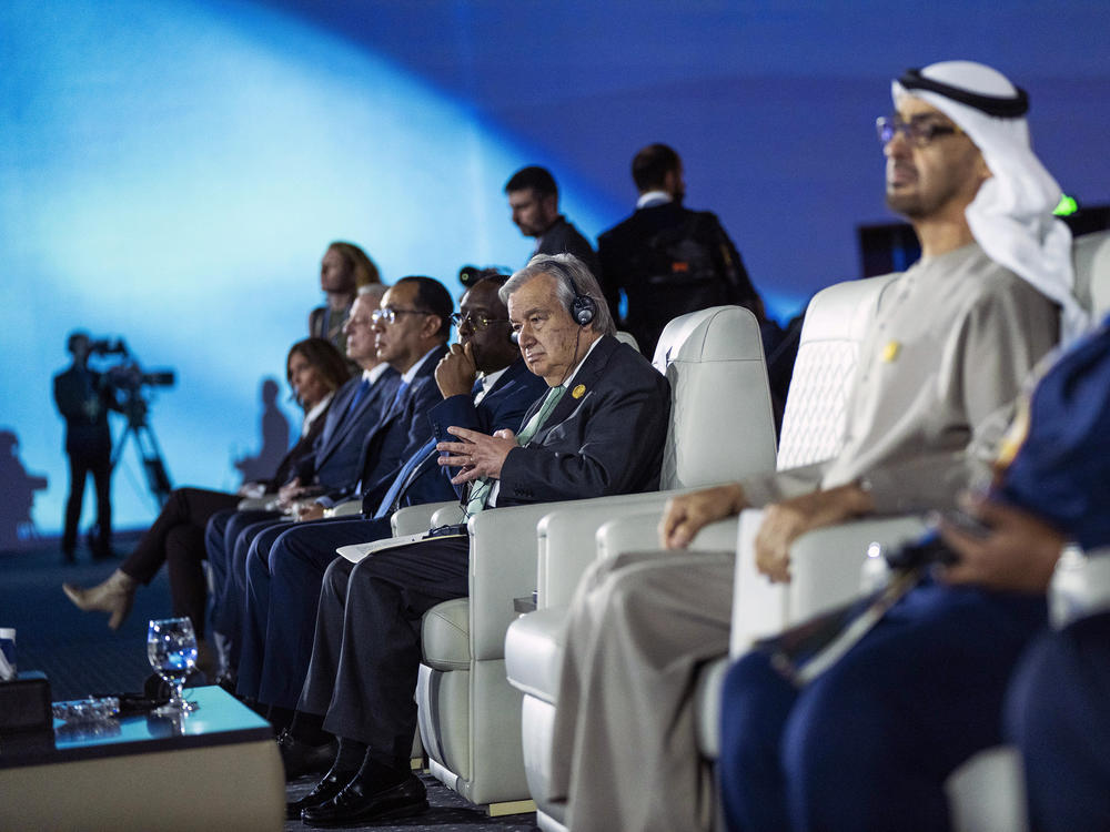 United Nations Secretary-General Antonio Guterres, listens to Egyptian President Abdel Fattah el-Sissi, giving a speech during the COP27 U.N. Climate Summit.