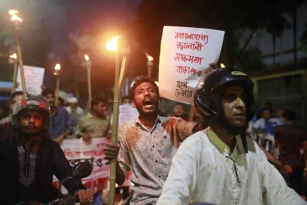 Bangladeshi motorbike riders and activists protest against fuel price hikes in Dhaka on Aug. 6.