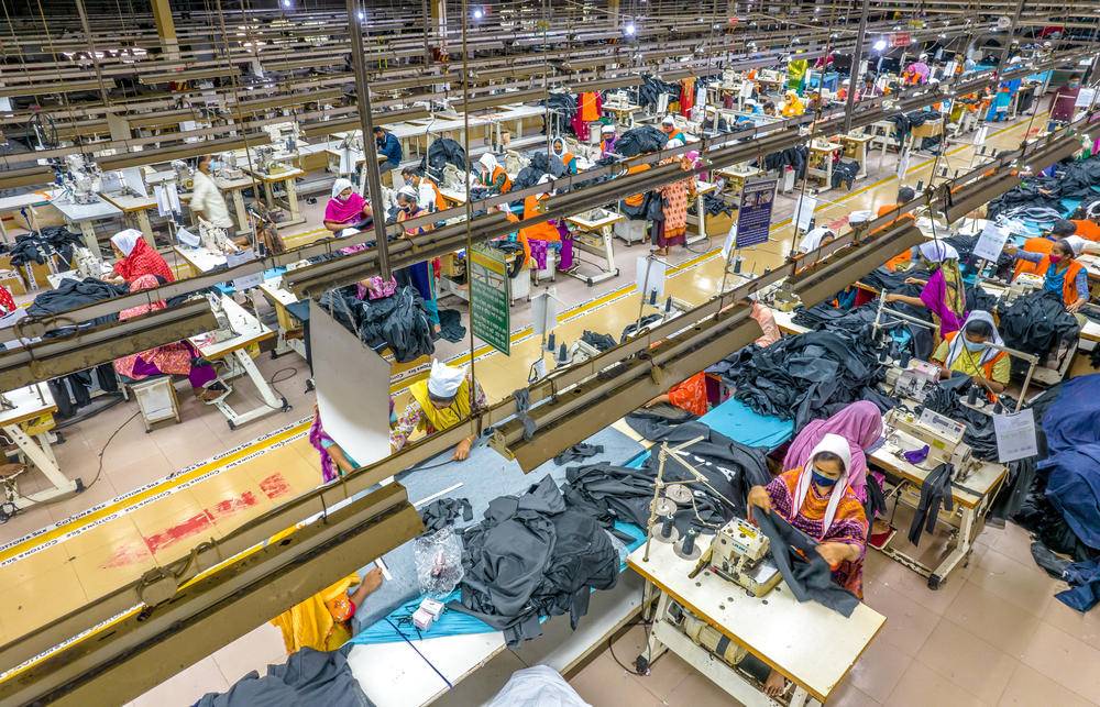 Women manufacturing clothes in Dhaka, Bangladesh on Aug. 29.