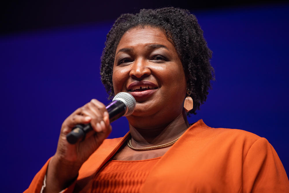 Democratic gubernatorial candidate Stacey Abrams speaks at a rally in Atlanta on Saturday