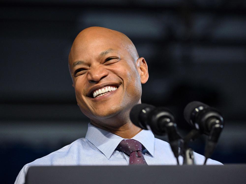 Democratic candidate for governor Wes Moore speaks during a rally with President Joe Biden and First Lady Jill Biden during a rally on the eve of the midterm elections, at Bowie State University in Bowie, Md., on Nov. 7.