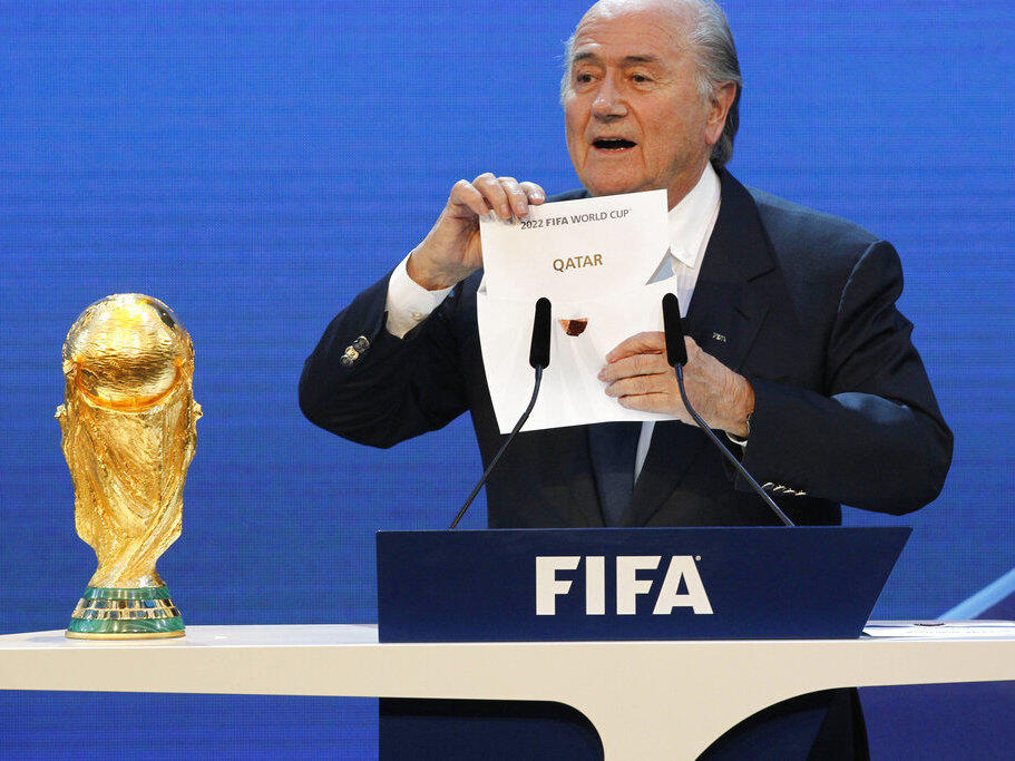 FIFA President Sepp Blatter announces Qatar as the host of the 2022 World Cup at a ceremony in December 2010 in Zurich, Switzerland.