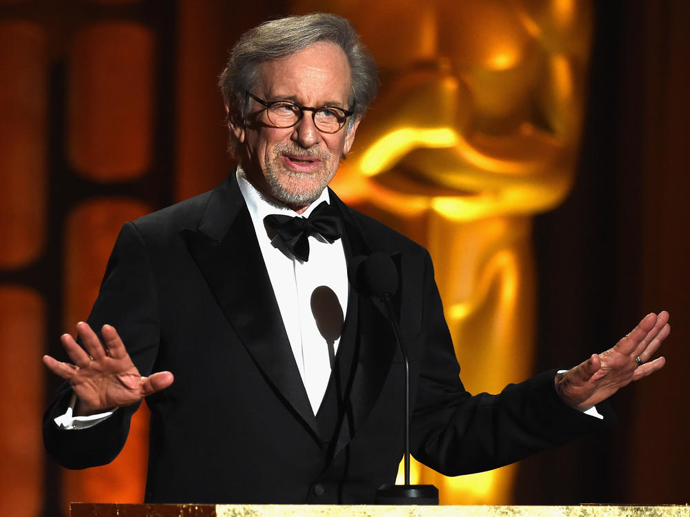 Steven Spielberg speaks onstage in 2017 at the Academy of Motion Picture Arts and Sciences' Governors Awards in Hollywood, Calif.