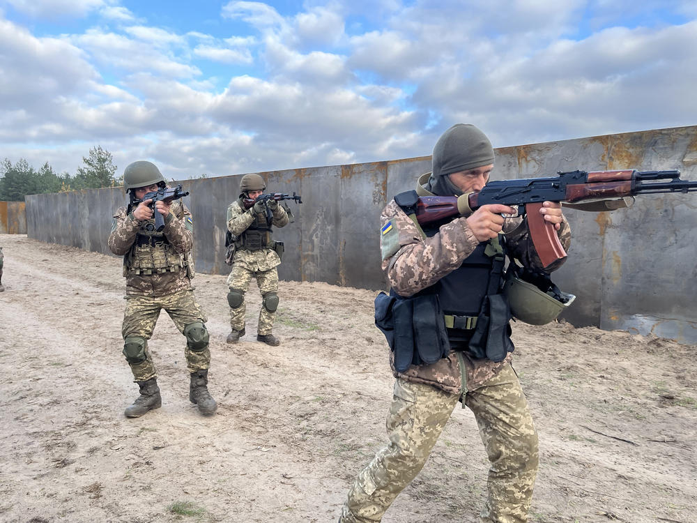 Ukrainian infantry soldiers go through training exercises at a military camp outside Dnipro, Ukraine, on Oct. 24. Official 