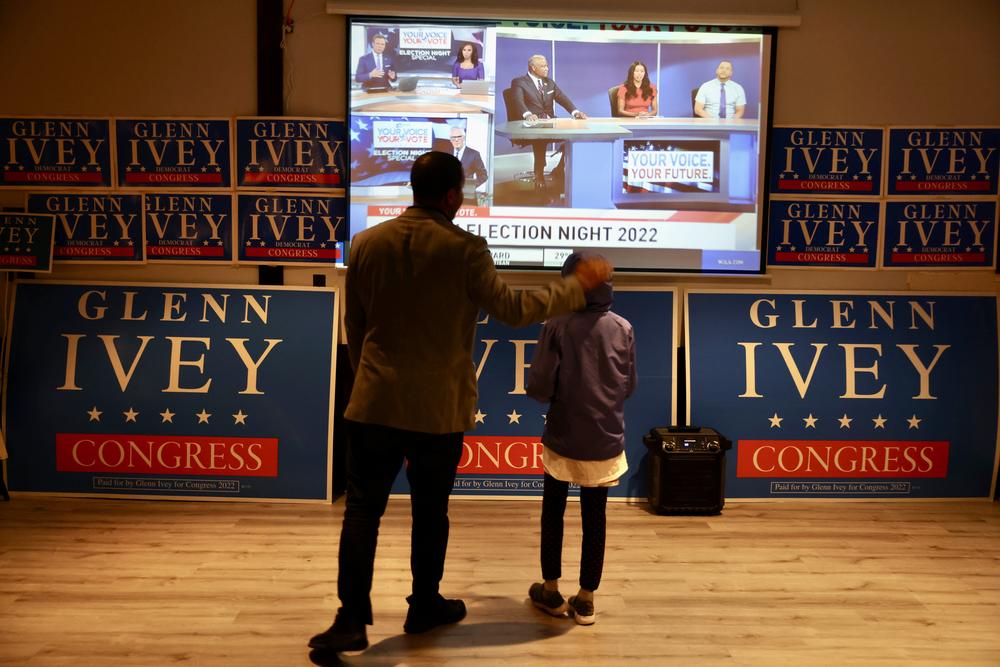Supporters of Glenn Ivey watching early returns.