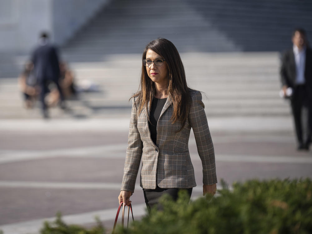 U.S. Rep. Lauren Boebert (R-Colo.) arrives for a news conference with members of the House Freedom Caucus on Capitol Hill in September.