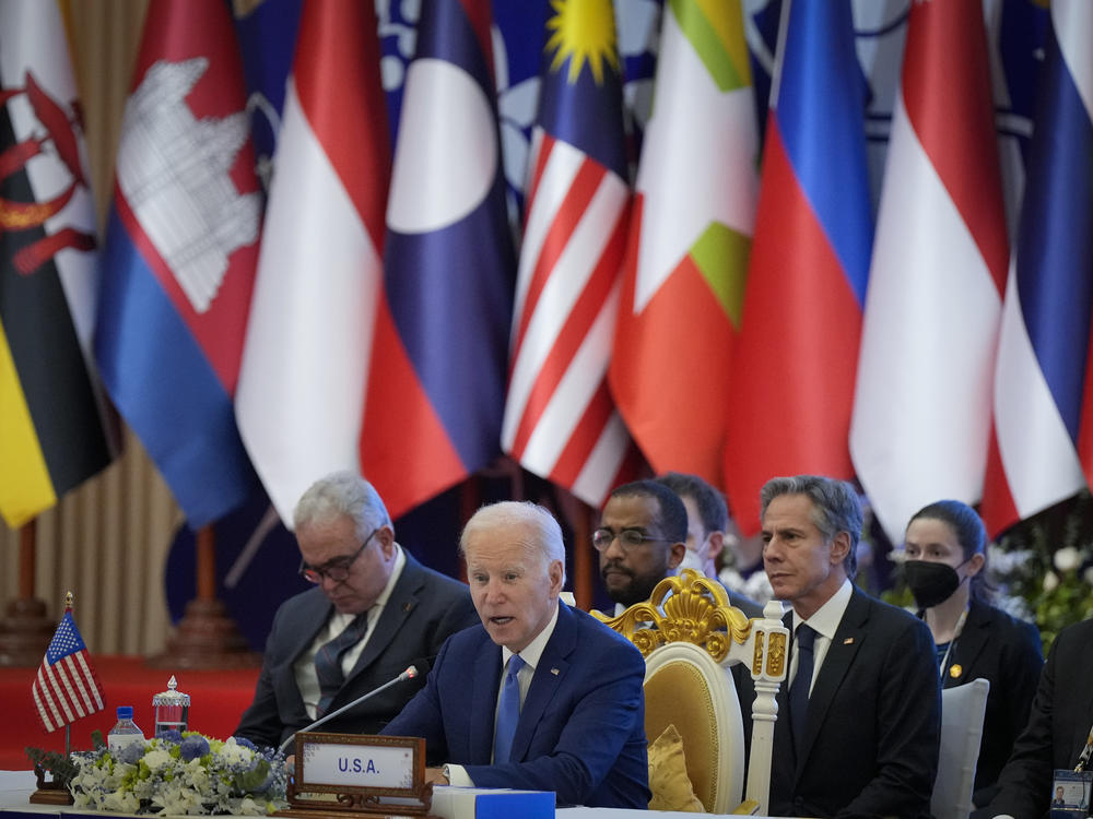 U.S. President Joe Biden  speaks during the ASEAN-U.S. summit in Phnom Penh, Cambodia, on Saturday.