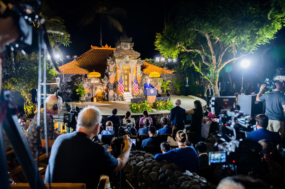 President Biden speaks at a press conference on the eve of the G20 summit in Bali, Indonesia.