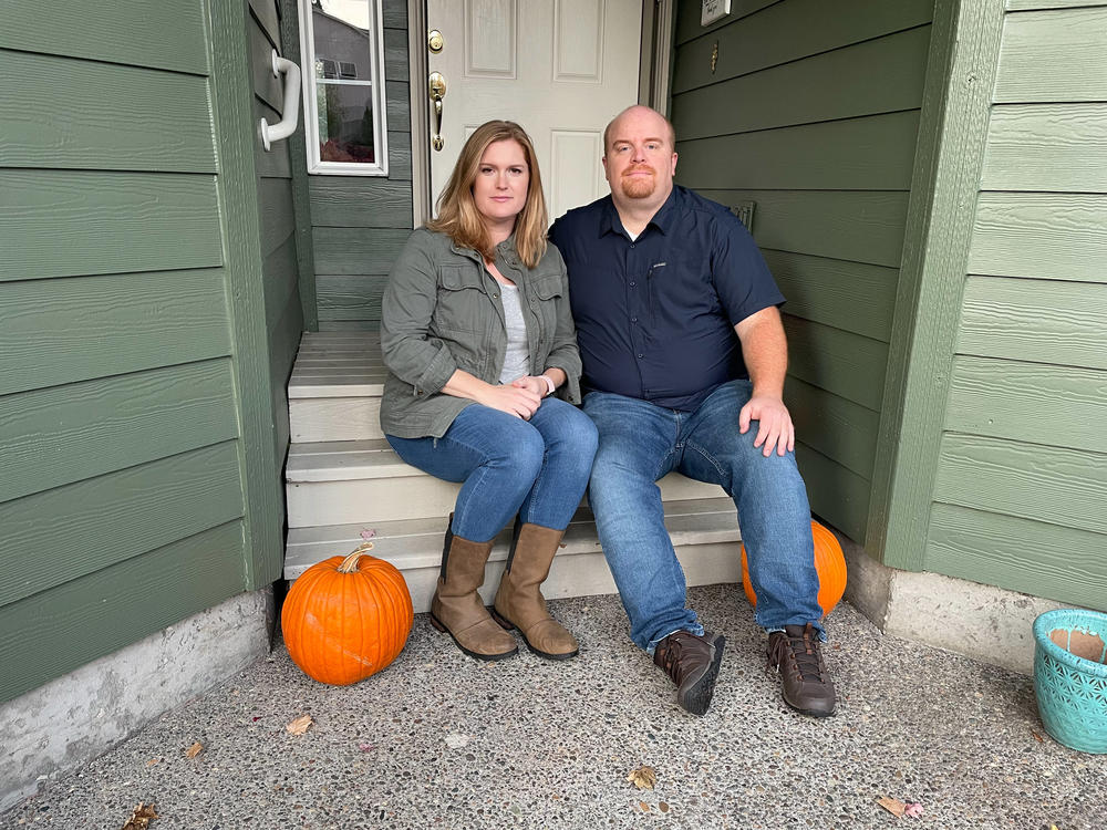 Karen and Bradley Jensen at their current house in Tigard, Ore.