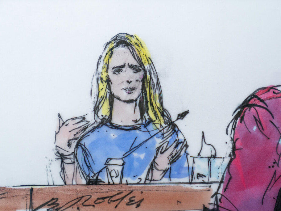 In this courtroom artist sketch, Jennifer Siebel Newsom, a documentary filmmaker and the wife of California Gov. Gavin Newsom, takes the stand Monday at the trial of Harvey Weinstein in Los Angeles.