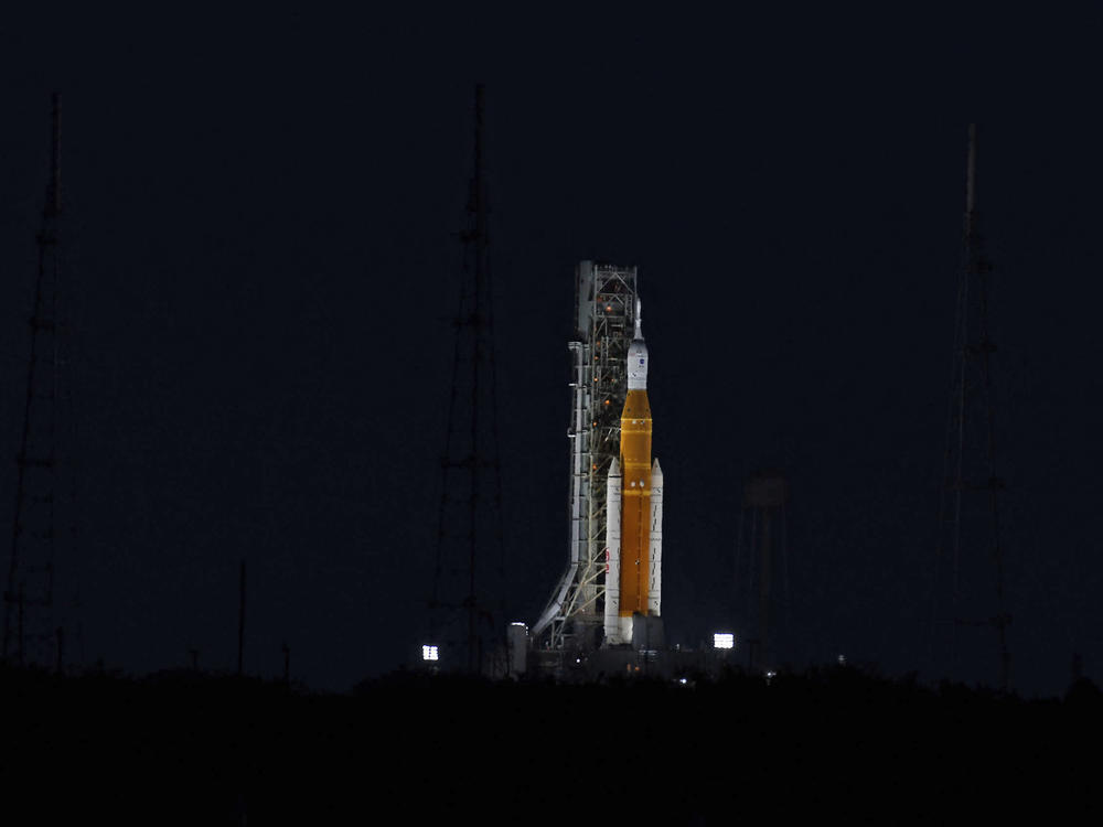 The Artemis 1 moon rocket and the Orion spacecraft are sitting poised on Launch Pad 39B at the Kennedy Space Center in Cape Canaveral, Florida.