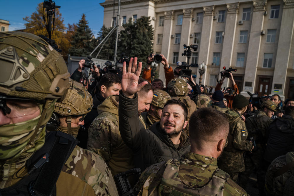 Ukraine's President Volodymyr Zelenskyy visits Kherson on Monday.