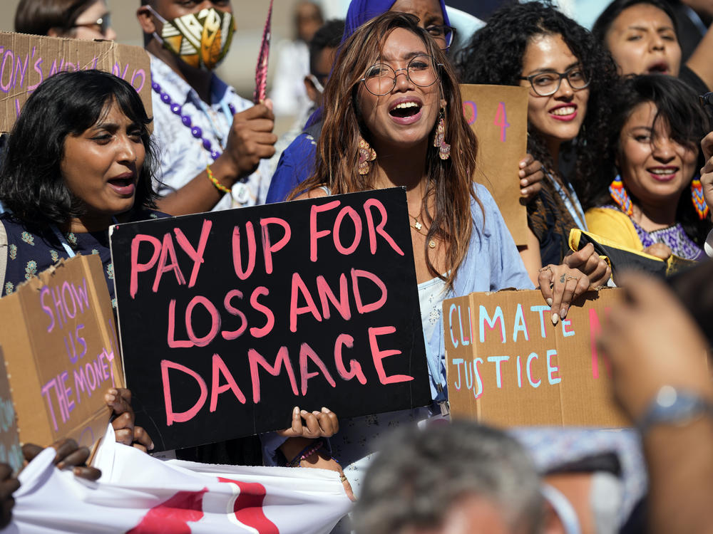 Climate activists at the United Nations climate conference in Egypt call for money to pay for loss and damage from global warming in low-income countries.