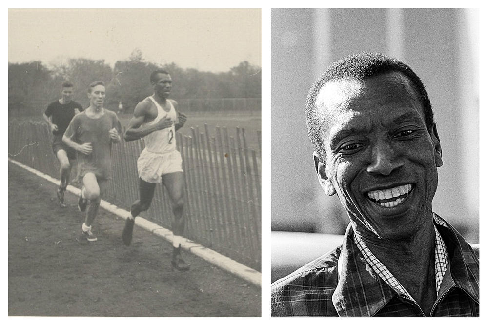 Left: Archival photo of Ted Corbitt. Right: Ted Corbitt at the 1975 New York City Marathon.
