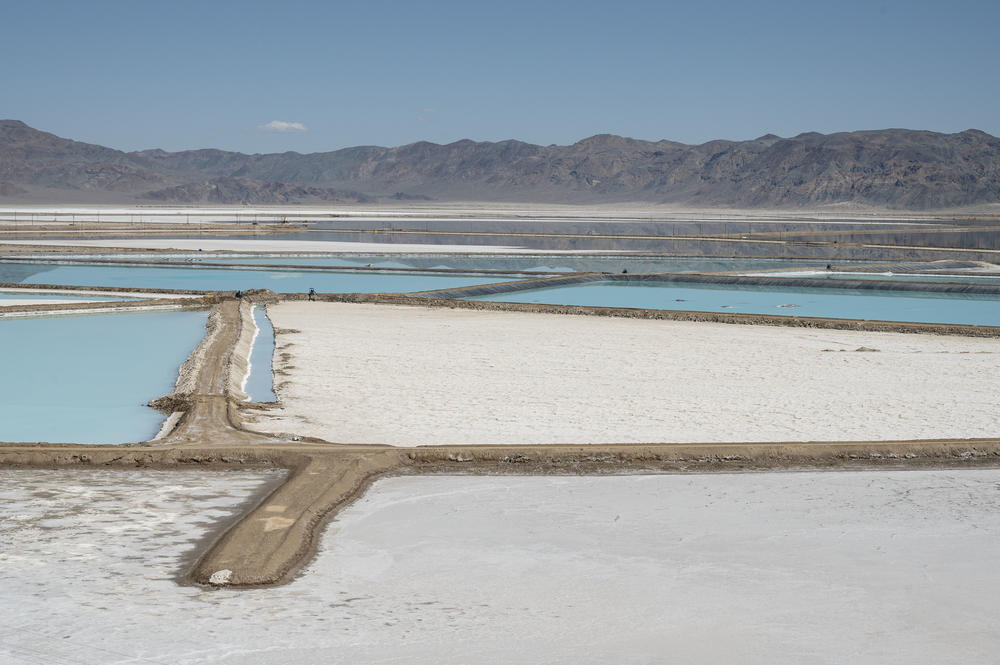 Lithium brine evaporation pools are seen at various stages at Silver Peak lithium mine in Silver Peak, Nev. on Oct. 6, 2022.