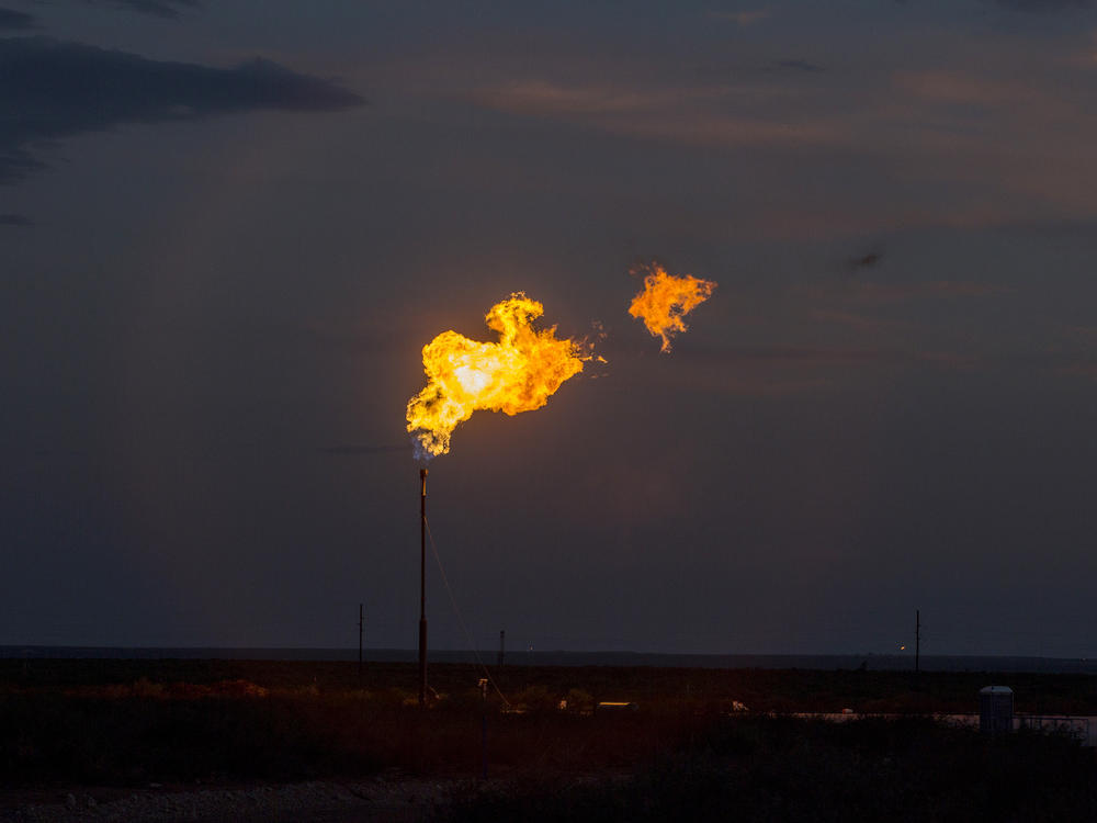 A methane flare seen in Texas. Methane is an incredibly potent greenhouse gas that is currently released in huge quantities by oil and gas operations, landfills and agriculture.