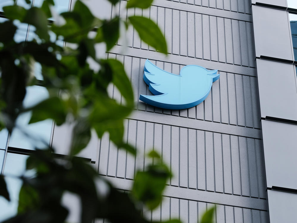 Twitter in San Francisco. The social media company has laid off thousands of workers and contractors, including many involved in determining whether material on the site broke the site's policies or violated U.S. or foreign laws.